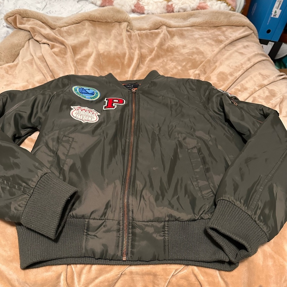 Iris Boutique Bomber Patch Olive Jacket L - image 2